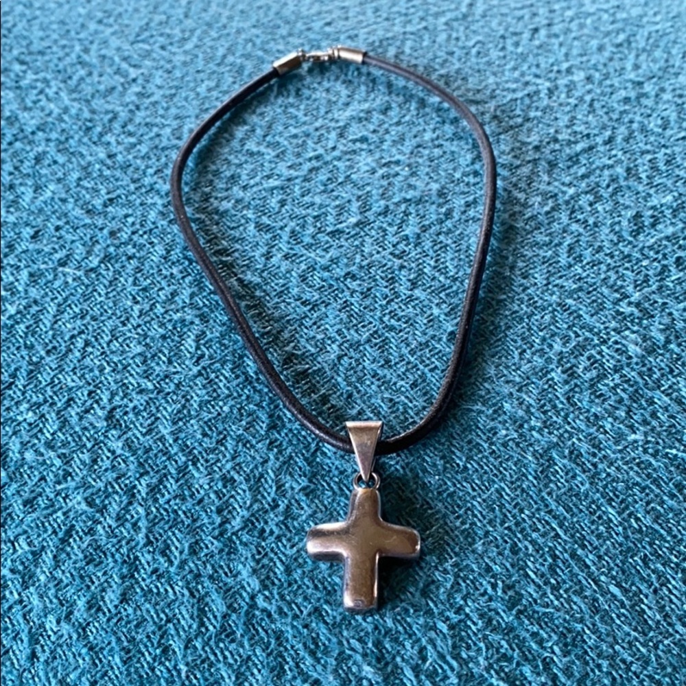 Silpada cross necklace w/ leather chain
